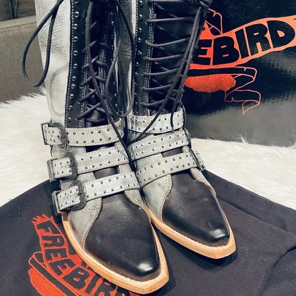 Freebird by Steven Winnie Ice Leather Mid Calf Heeled Boots - Picture 12 of 15